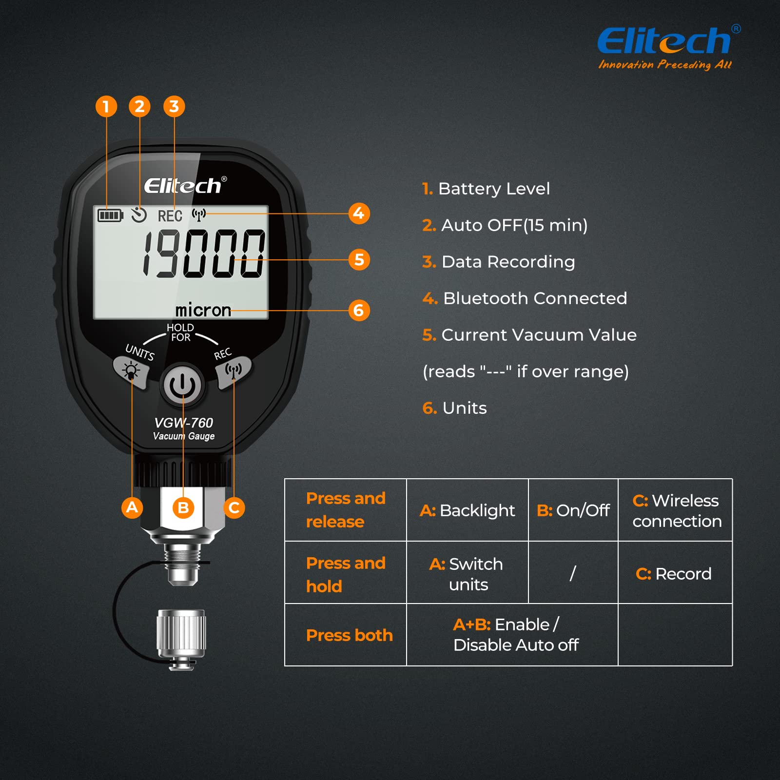 گیج وایرلس دیجیتال وکیوم الیتک مدل VGW 760